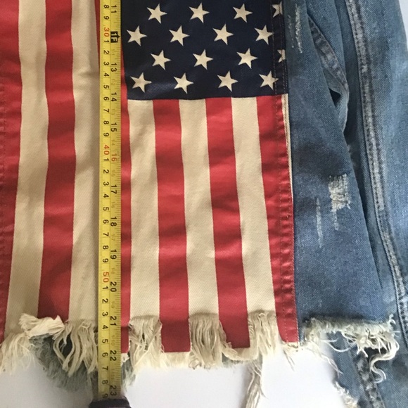 UNIF American flag denim jean distressed spikes jacket - Picture 8 of 16
